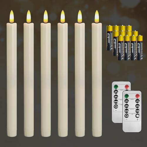 Flameless Taper Candles, 6 Pack, 0.78 x 9.9 In, Taper Candles Battery Operated with 2 Remotes & 12 AAA Batteries, Ivory, Safe for Kids & Pets – Perfect for Halloween, Christmas, Weddings & Home Decor | Amazon (US)