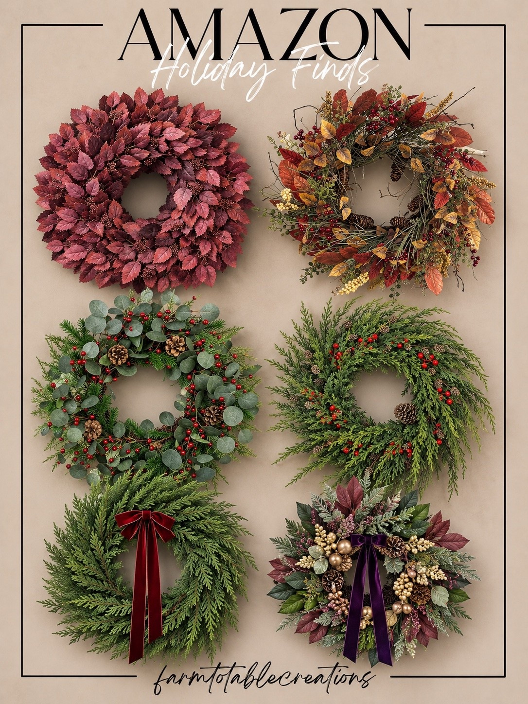 Amazon Holiday Wreath Finds 🎄✨

These Amazon holiday wreaths are such an easy way to make your home feel festive for the season! From classic cedar and eucalyptus with red berries to rich burgundy foliage, velvet bows, pinecones, and touches of gold, each one brings a slightly different Christmas look while still feeling warm and elevated.

Perfect for the front door, above a mantel, layered over a mirror, or even indoors on a cabinet or pantry door. I especially love the deeper burgundy and plum tones for adding a sophisticated twist to traditional Christmas greenery.

Follow @farmtotablecreations on Instagram for more cozy home finds and trending decor.

#LTKHome #AmazonFinds #AmazonHome #AmazonChristmas #ChristmasWreath #HolidayWreath #ChristmasDecor #HolidayDecor #ChristmasHome #FrontDoorDecor #ChristmasPorch #HolidayFinds #CozyChristmas #ChristmasInspo #AmazonHoliday

#LTKHome #LTKSeasonal #LTKSaleAlert