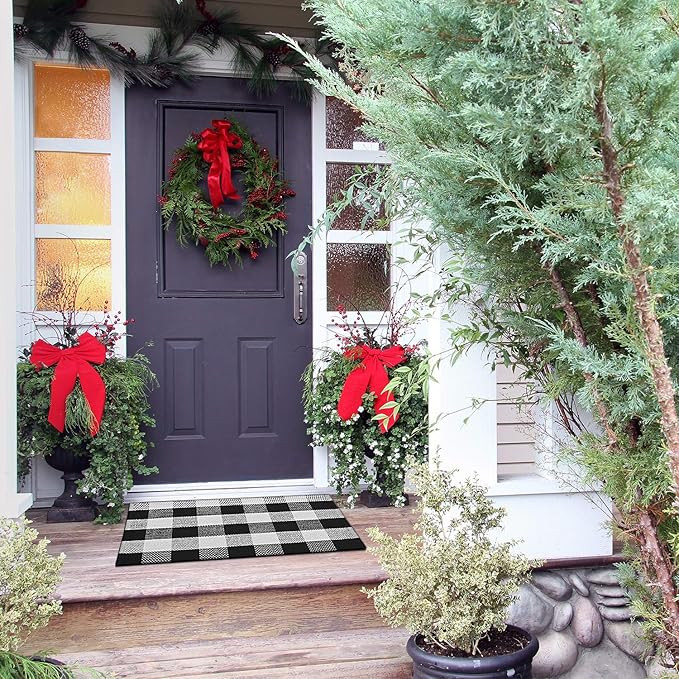 Inkesky Cotton Black and White Buffalo Plaid Check Outdoor Rug - Christmas Rugs - 23.6 x 35.4 Inc... | Amazon (US)