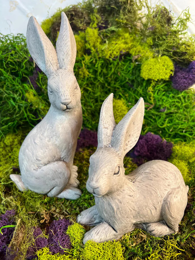 Small Concrete Rabbits set, English Hares, Basket size, French Country Farmhouse Hares,  Bunny St... | Etsy (US)