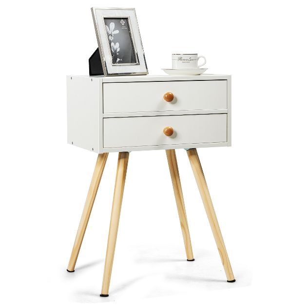 Costway Mid Century Modern 2 Drawers Nightstand In White Sofa Side Table End Table | Target