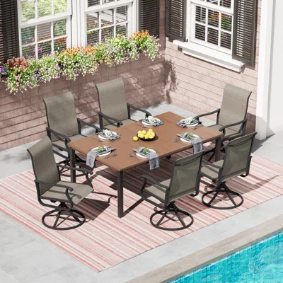 6-Person Outdoor Dining Set with 63"L Rectangular Dining Table and PVC-coated polyester Swivel Chairs | Wayfair North America