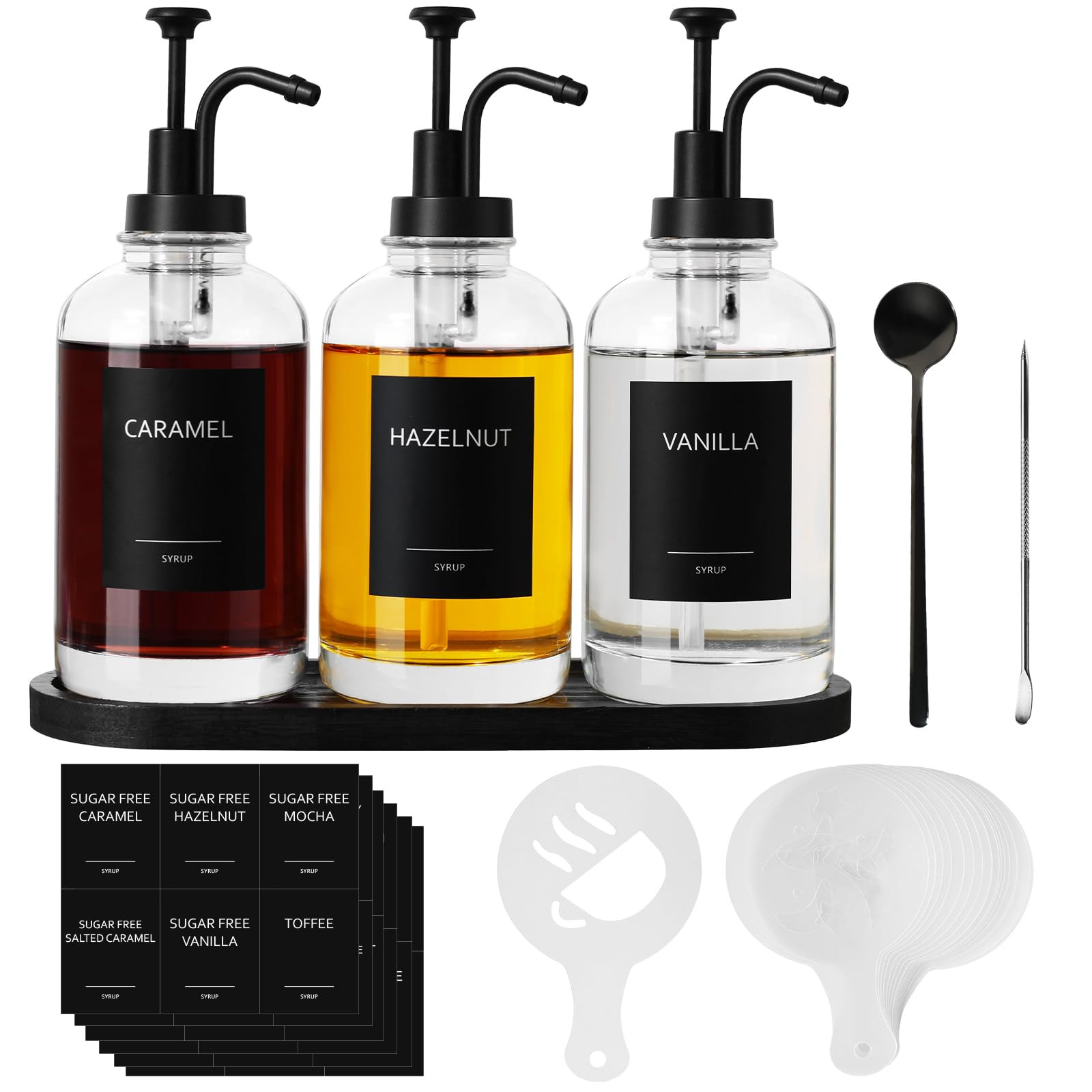 Coffee Syrup Dispenser for Coffee Bar, Glass Syrup Dispenser with Pump, 16.9 fl oz Coffee Syrup B... | Amazon (US)