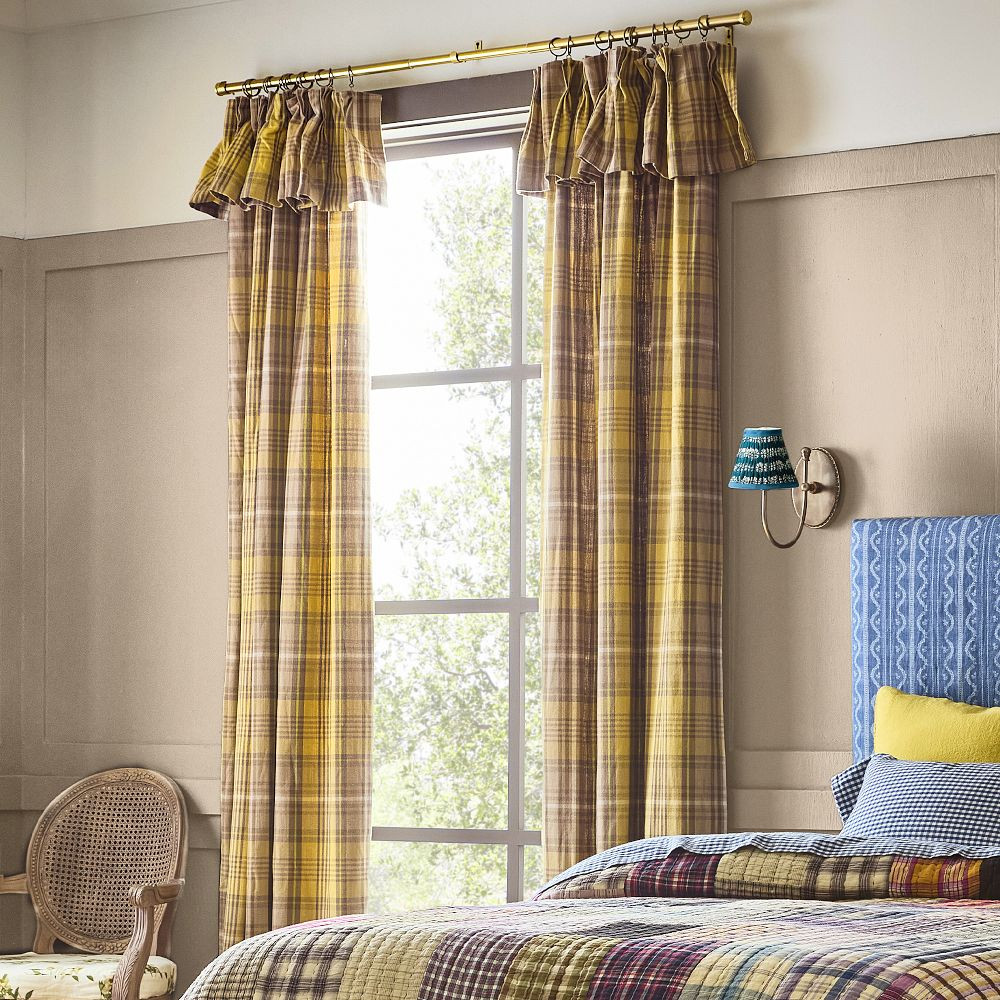 Yellow Plaid Woven Valance Drape | GreenRow