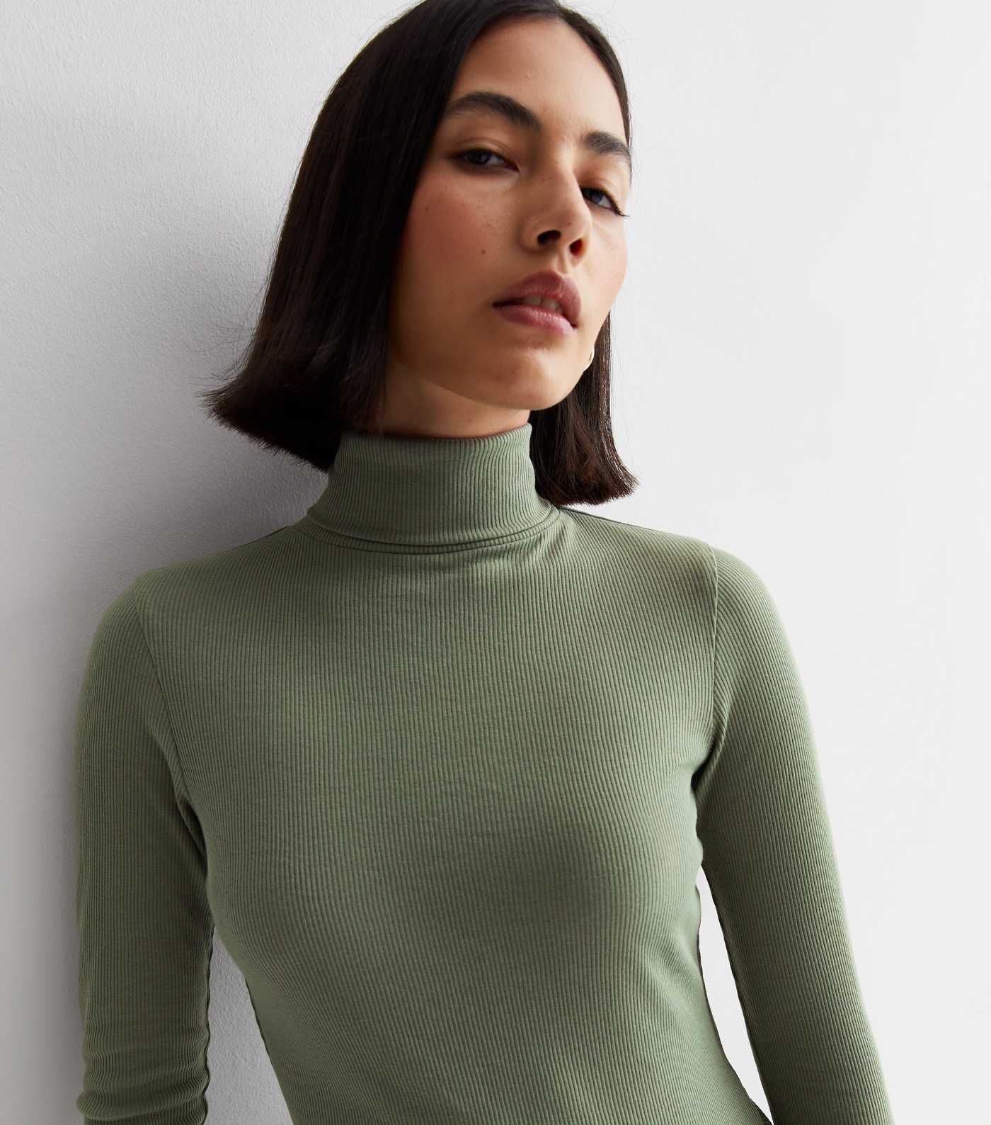 Khaki Ribbed Roll Neck Top | New Look | New Look (UK)