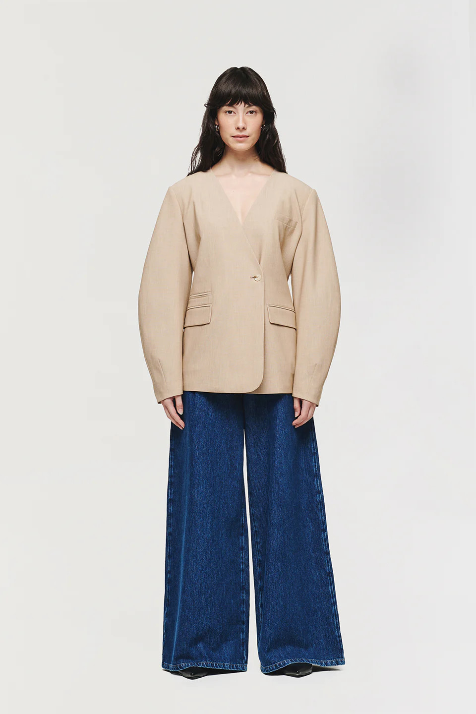 Mali | Collarless Waisted Jacket in Beige | ALIGNE | Aligne UK