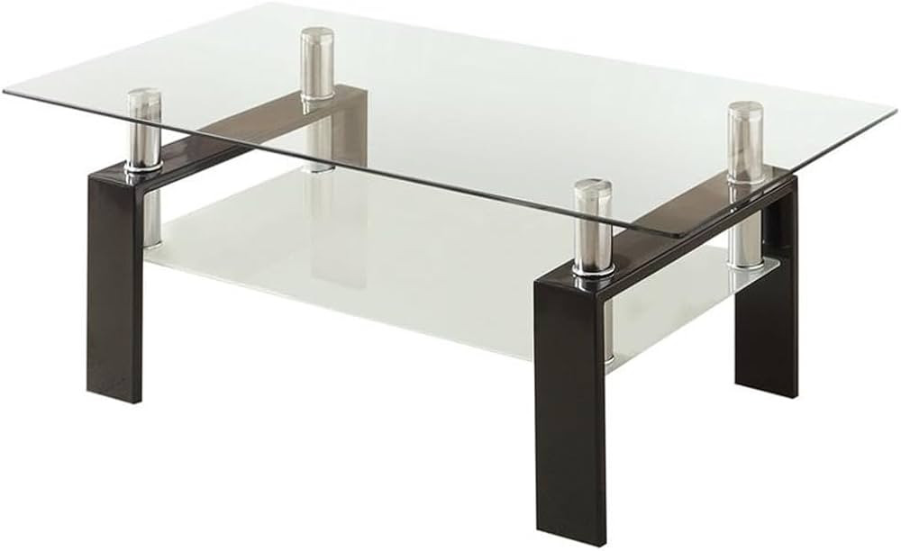 BOWERY HILL Modern 48" Glass Top Contemporary Coffee Table in Black and Chrome | Amazon (US)