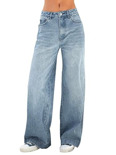 EMMIOL Women's 2026 Wide Leg Jeans Distress Mid Waist Denim Pants Vintage Y2K Trousers | Amazon (US)
