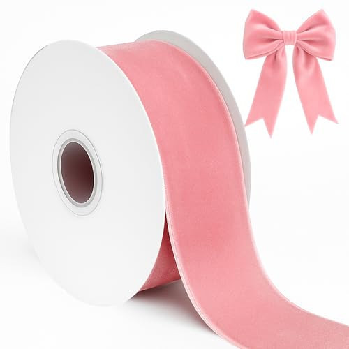 Baby Pink Velvet Ribbon 1 1/2 Inch 10 Yds Ribbon for Gift Wrapping Pastel Farrisilk Thick Velvet Ribbons for Christmas Tree Crafts Blush Pink Bows for Choker Wedding Hair Bows Flower Home Decor Wreath | Amazon (US)