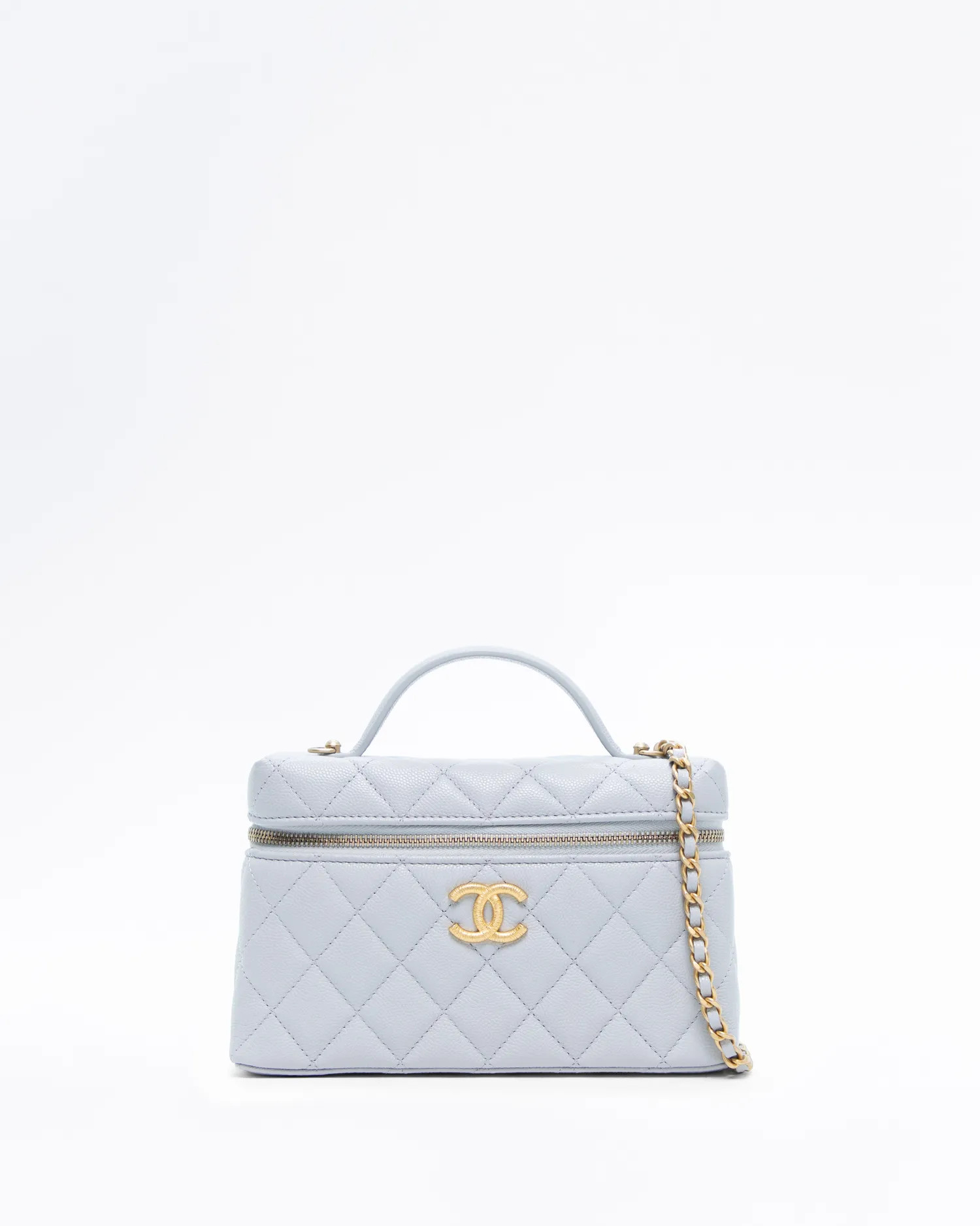 Caviar Textured CC Slim Vanity Case with Chain | Vivrelle