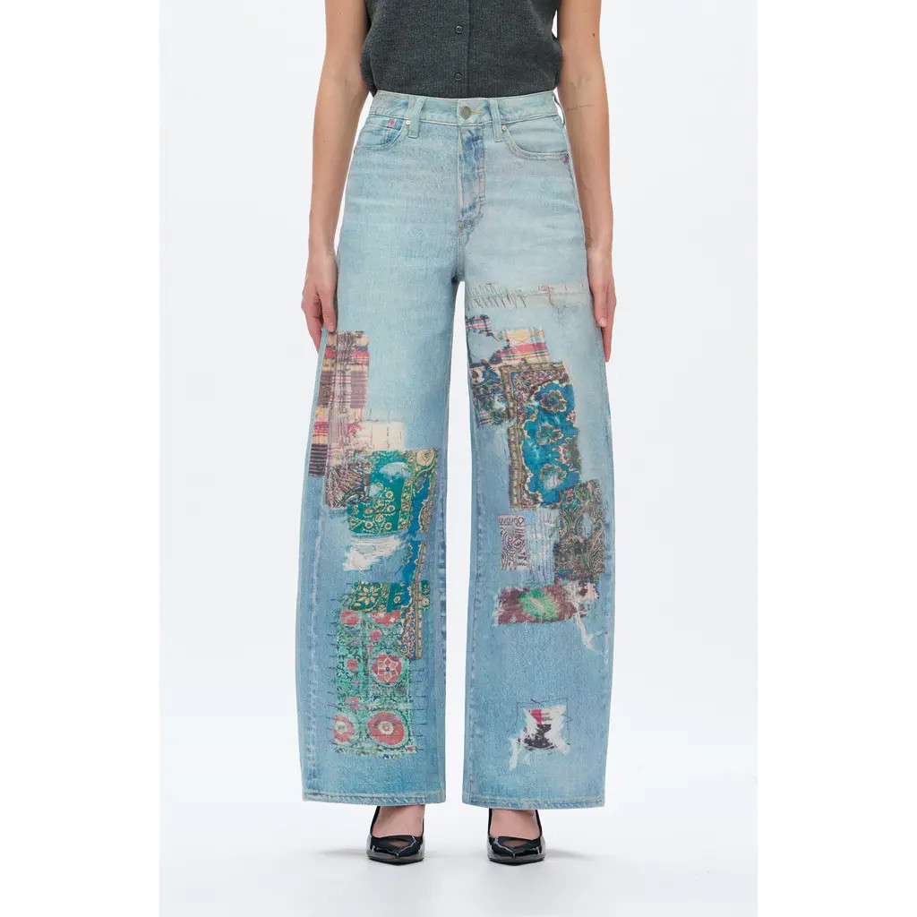 Bayeas Print High Waist Barrel Leg Jeans in Light Blue at Nordstrom, Size 31 | Nordstrom