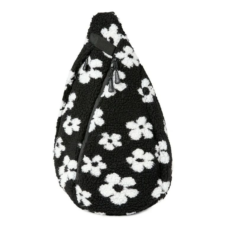 No Boundaries Women's Hands Free Zip Sling Bag Black and White Floral - Walmart.com | Walmart (US)