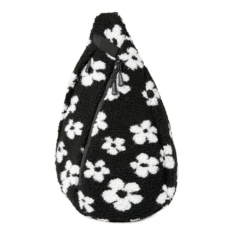 No Boundaries Women's Hands Free Zip Sling Bag Black and White Floral | Walmart (US)