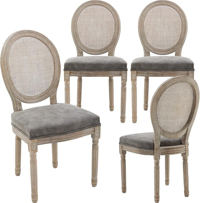 Farmhouse Leather Dining Chairs Set of 4 French Country Kitchen & Dining Room Chairs with Round M... | Amazon (US)