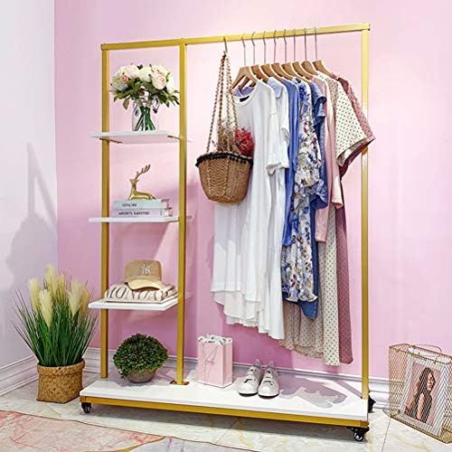FONECHIN Metal Clothes Garment Racks with 4 Wood Storage Shelves and Hanging Bar Heavy Duty Free Sta | Amazon (US)