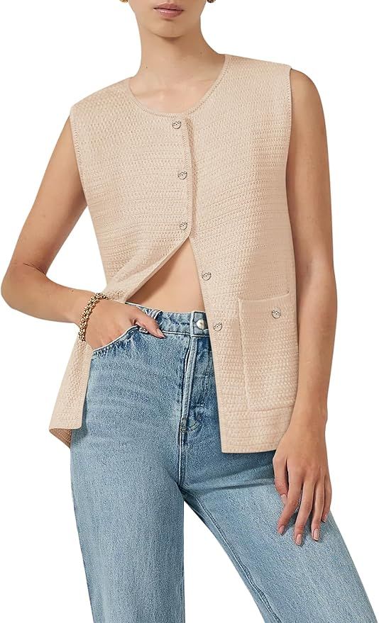 Yousify Womens Sweater Vest Sleeveless Button Down Round Neck Knitted Tank Tops Casual Cardigan f... | Amazon (US)