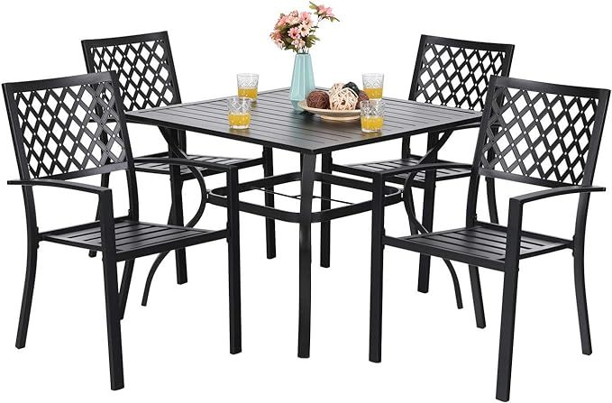 PHI VILLA Patio Dining Set Wrought Iron Outdoor Table and Chairs Furniture Set 5 Piece, 37" Squar... | Amazon (US)