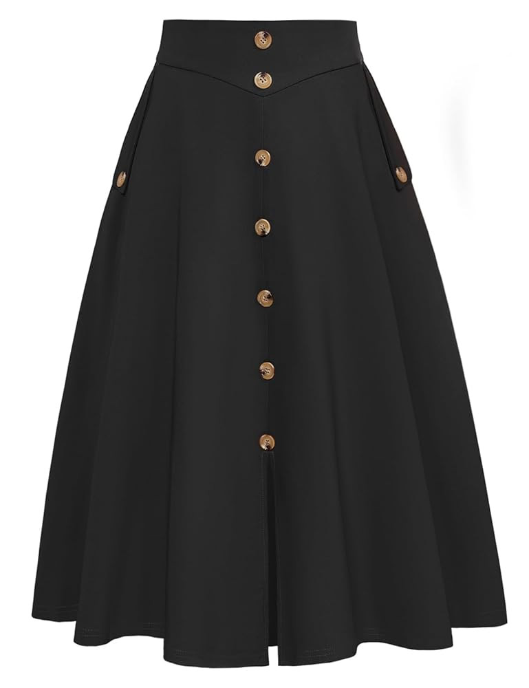 Belle Poque Womens A Line Midi Skirt Vintage Button Down Swing Skirt High Waisted Slit Pleated Sk... | Amazon (US)