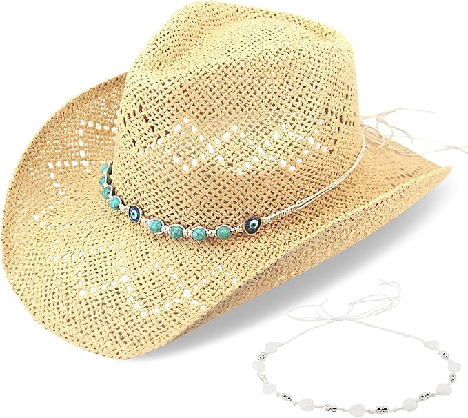 Women's Western Cowgirl Hat Men's Cowboy Hat Straw Cowboy Hat Woven Sun Hat Western HatUnique Two... | Amazon (US)