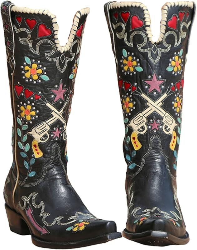 Erocalli Women's Western Boots Chunky Heel Cowgirl Cowboy Mid Claf Boot Embroidery Riding Wedding... | Amazon (US)