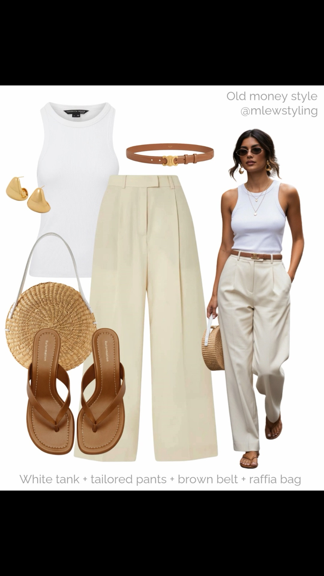 Elevated summer outfit 💫

Tags: old money style, pleated pants, white tank, kitten heel sandals, raffia bag, gold earrings, Celine belt, outfit formula, capsule wardrobe, vacation outfit

#LTKsummer #LTKtravel #LTKbag