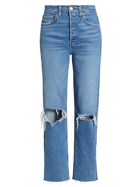 70s Stove Pipe High-Rise Distressed Crop Jeans | Saks Fifth Avenue
