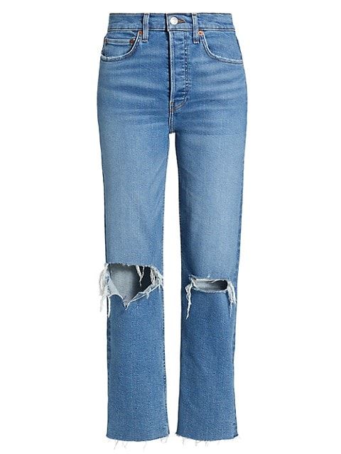 70s Stove Pipe High-Rise Distressed Crop Jeans | Saks Fifth Avenue