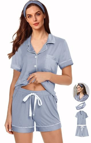 WJing Yi Jia Womens 3Pcs Pajama Sets Soft Pajamas Set Button Down Sleepwear Knitted Pjs XS-XXL Pj Lounge Set Bride Nightwear | Amazon (US)