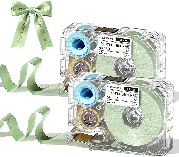 Phomemo A30 P15 Exclusive Embellish Gold Print on Light Green Satin Ribbon, Fabric Ribbons for Gi... | Amazon (US)