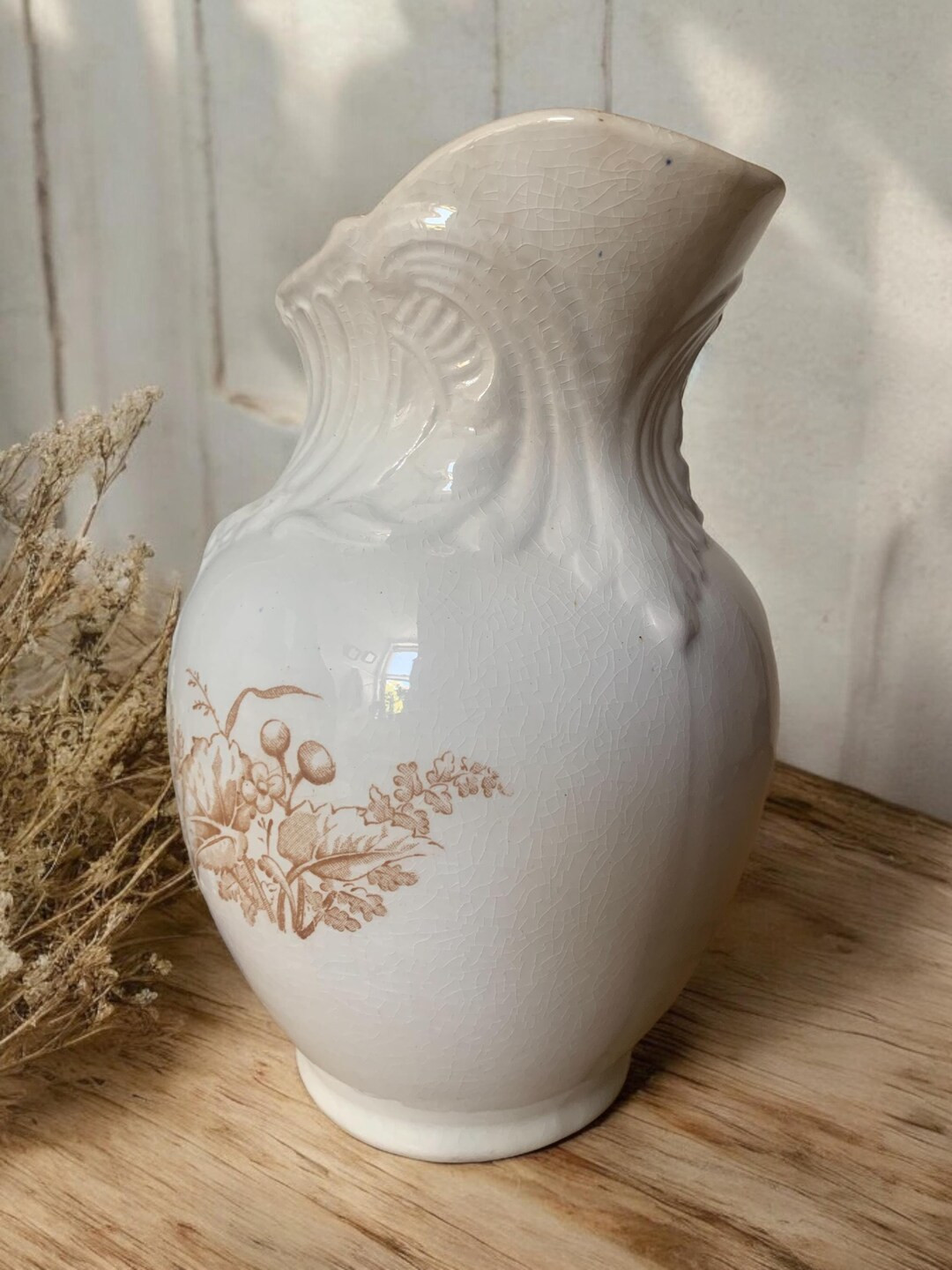 Late 1800's Vodrey & Brothers Ursilla Ironstone Pitcher Floral Pattern Brown Transferware, Fall a... | Etsy (US)