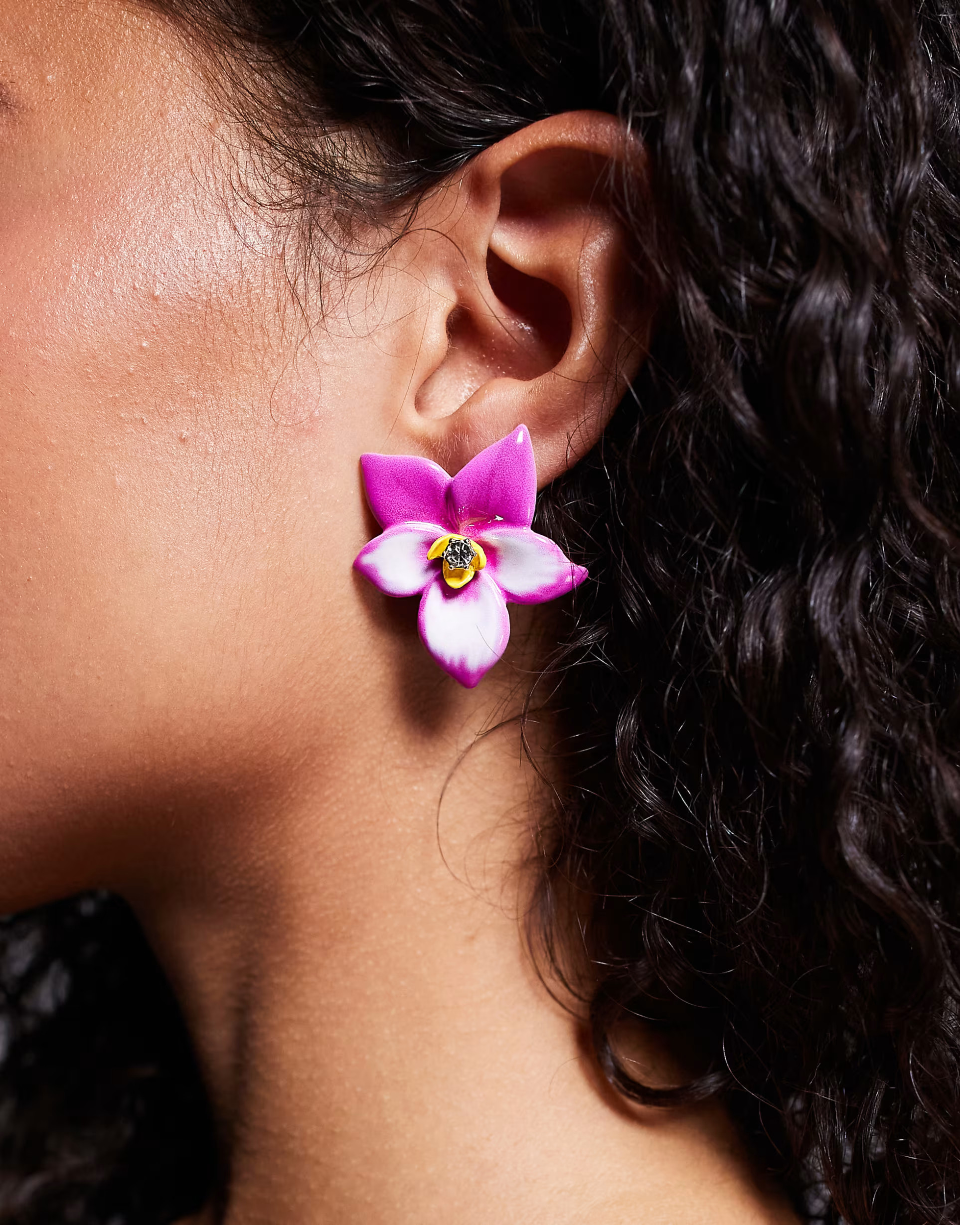 ASOS DESIGN stud tropical flower earrings in pink | ASOS (Global)