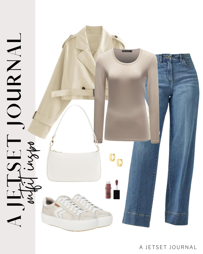 You will love this apricot long-sleeve T-shirt from Othread & Co., which vibes with Lee’s trouser jeans. This trench coat with a belt is a pretty third piece for this outfit and goes well with Dr. Scholl’s sneakers. 

 #LTKSeasonal #LTKSaleAlert #LTKTravel