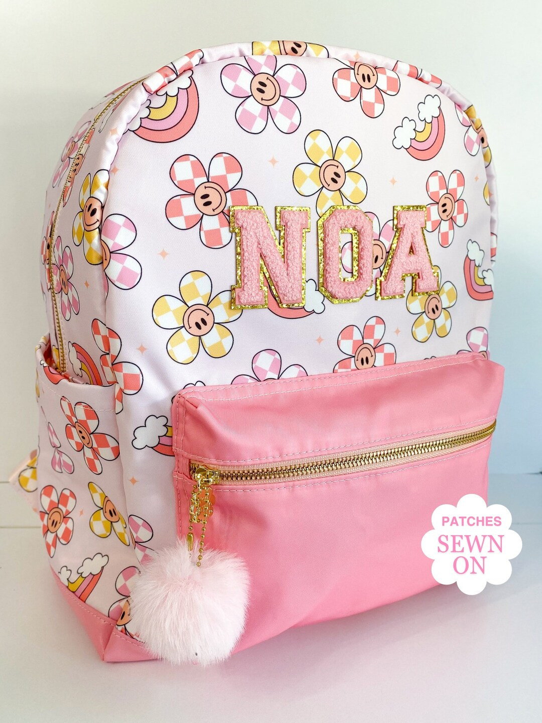 Personalized Nylon Backpack with Patches, Back to School School Bag, Custom Bag with Chenille Pat... | Etsy (US)