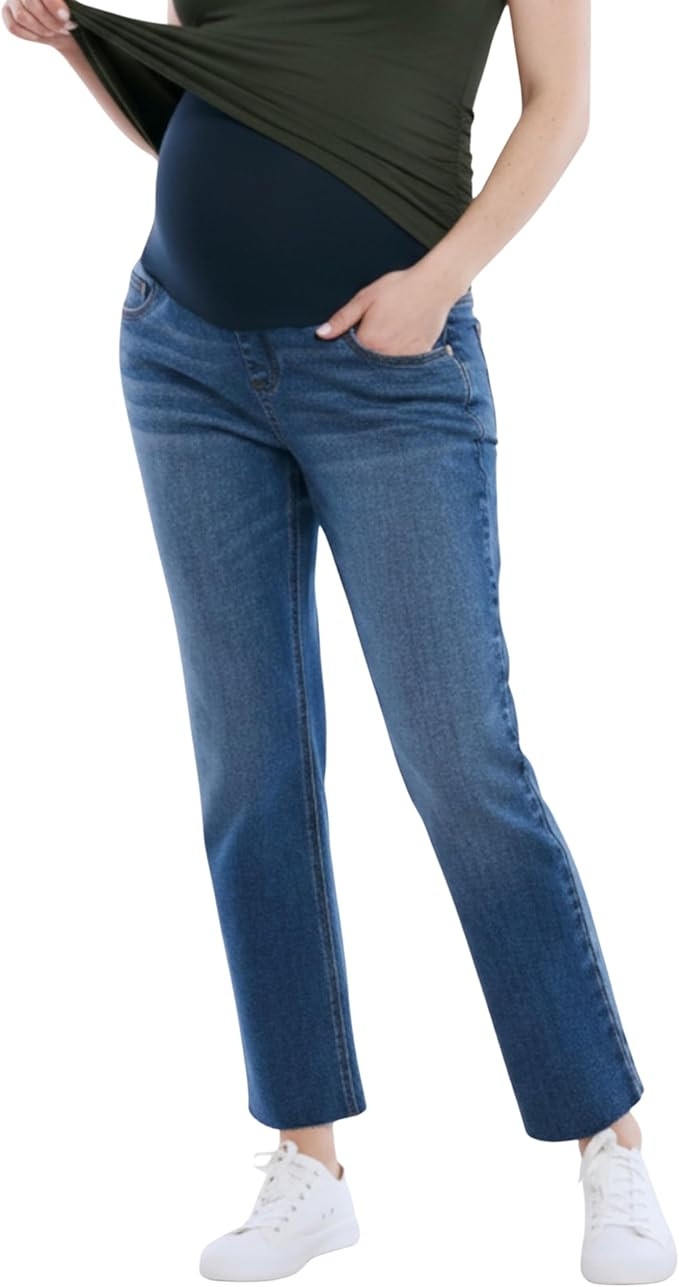 Motherhood Maternity Womens Secret Fit Over The Belly Slim Straight Leg Denim Pregnancy Jeans | Amazon (US)