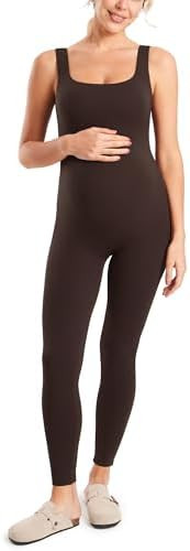 MOMANDA Maternity Jumpsuit Workout Romper for Pregnancy Seamless Leggings Bodysuit Sleeveless Squ... | Amazon (US)