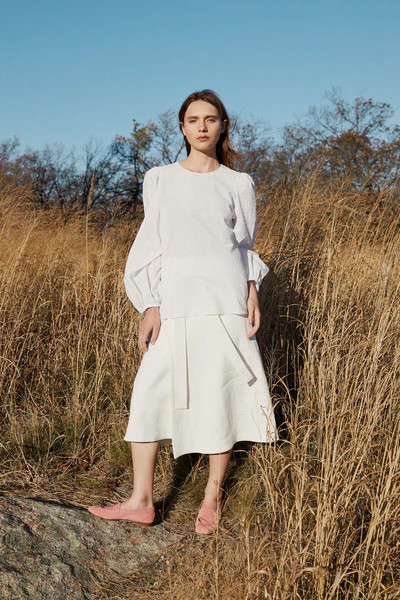 Plumetis Cotton Voluminous Sleeve Top | MANSUR GAVRIEL