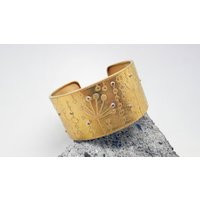 Gold Wedding Cuff Bangle, Silver Gilded Bracelet, Wide Golden Cuff, Plated With Cubic Zirconia, Etched | Etsy (US)