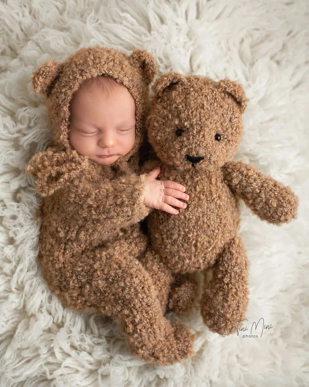 Newborn Knitted Boucle Bear Toy And Romper set ,Newborn Photography Prop, Big Teddy Bear Toy for ... | Etsy (US)