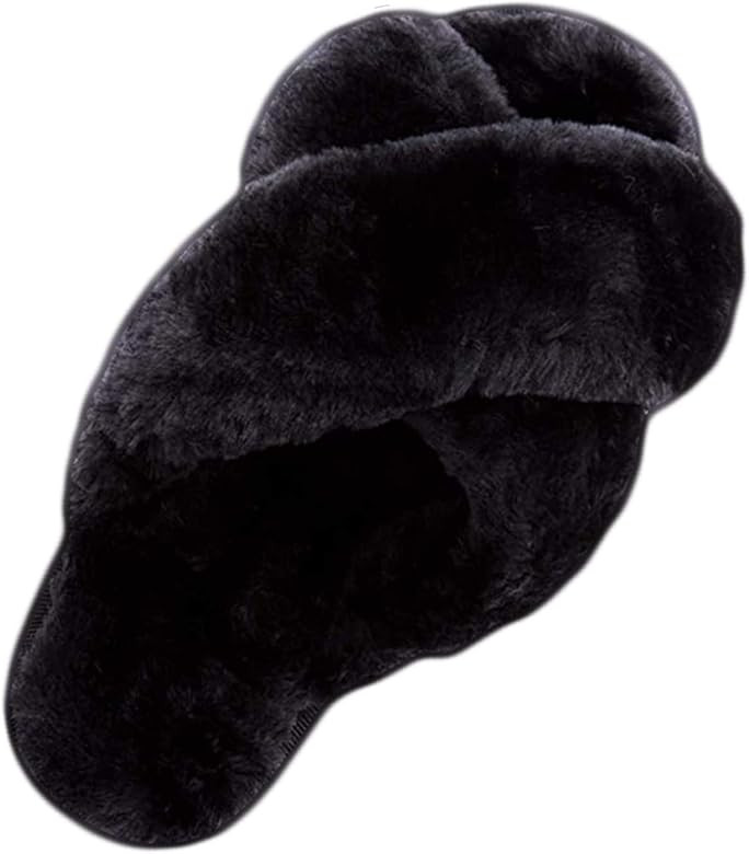 Bhupen Slippers for Women,Cross Band Soft Plush Fleece Slip On House Open Toe Slippers Indoor Out... | Amazon (US)