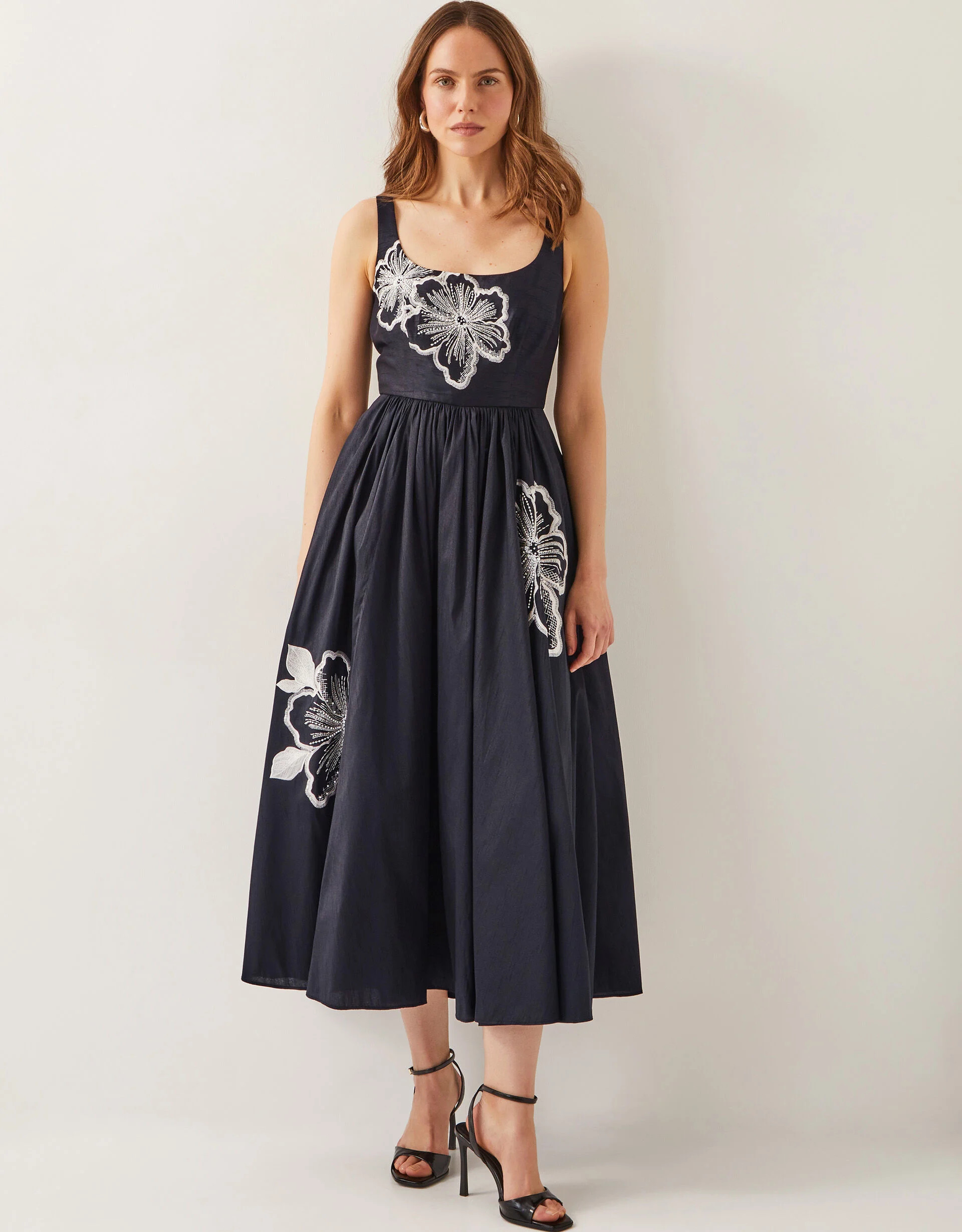 Sophie Embroidered Fit & Flare Midi Dress Black | Monsoon (UK)