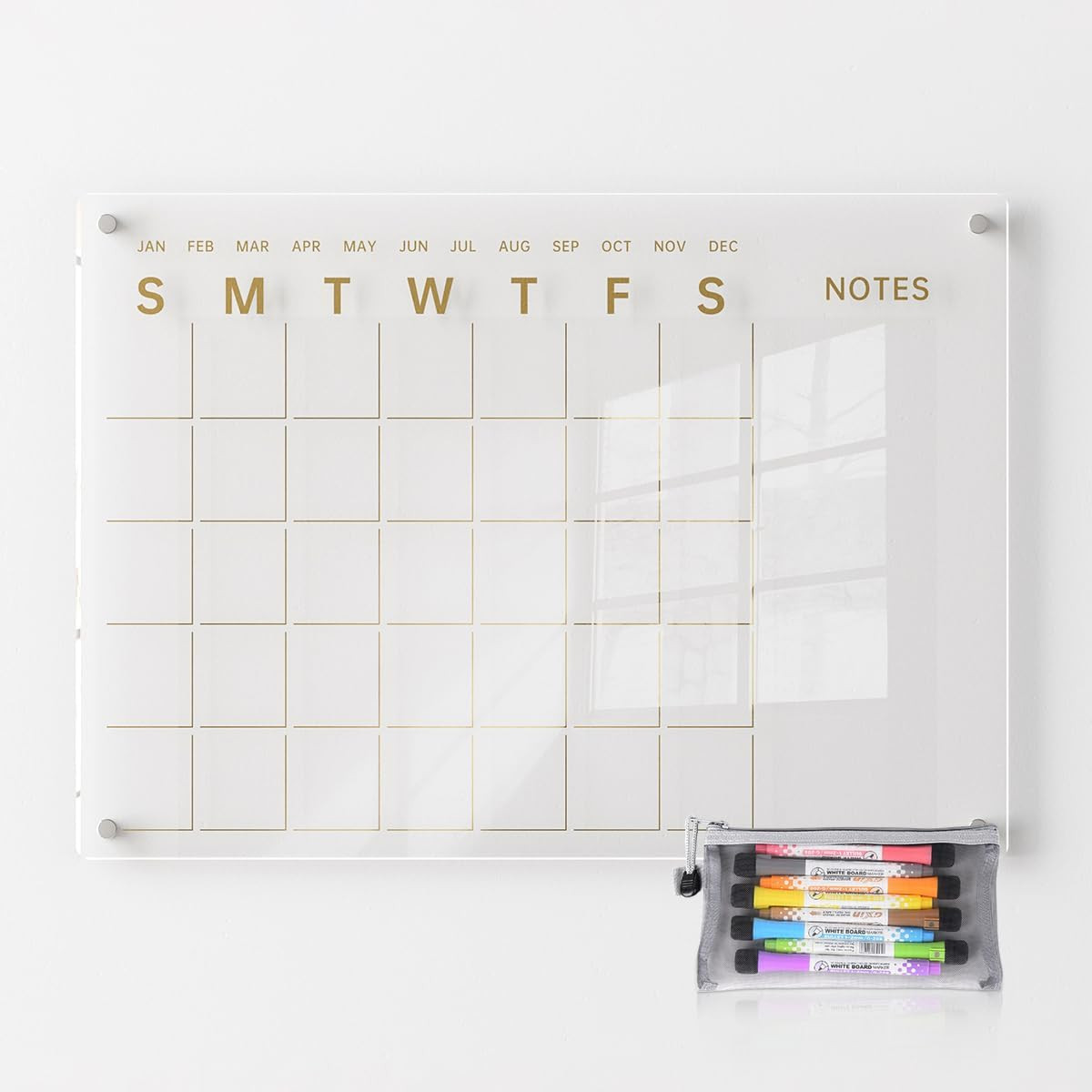 24x16 Acrylic Wall Calendar with Gold Print - Medium Dry Erase Planner, 8 Markers, Eraser & Mount... | Amazon (US)