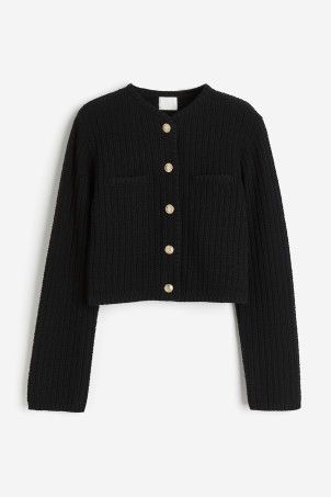 Blanket-stitch Textured-knit Cardigan - Black - Ladies | H&M US | H&M (US + CA)