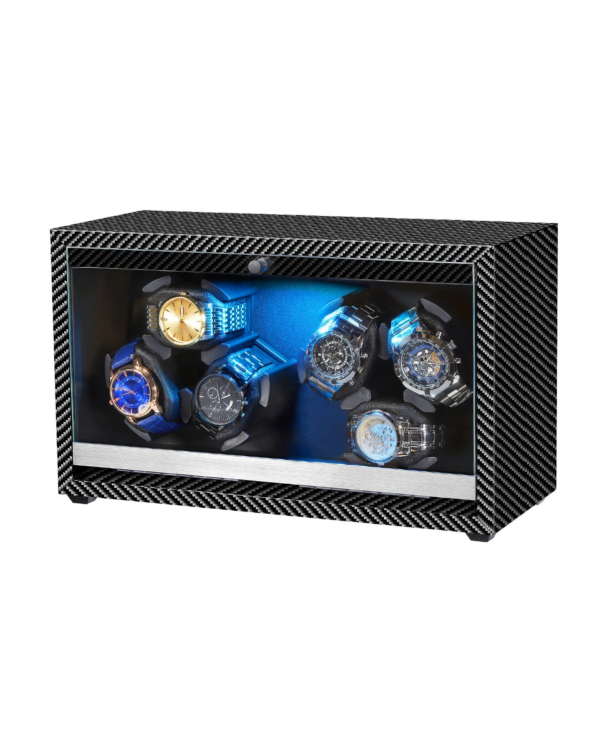Unique Bargains - Watch Winder 6 with LED and Super Quiet Motor, 4 Rotating Modes, Wooden Watch Storage Case with USB Cable - Black Carbon Fiber | Best Buy U.S.