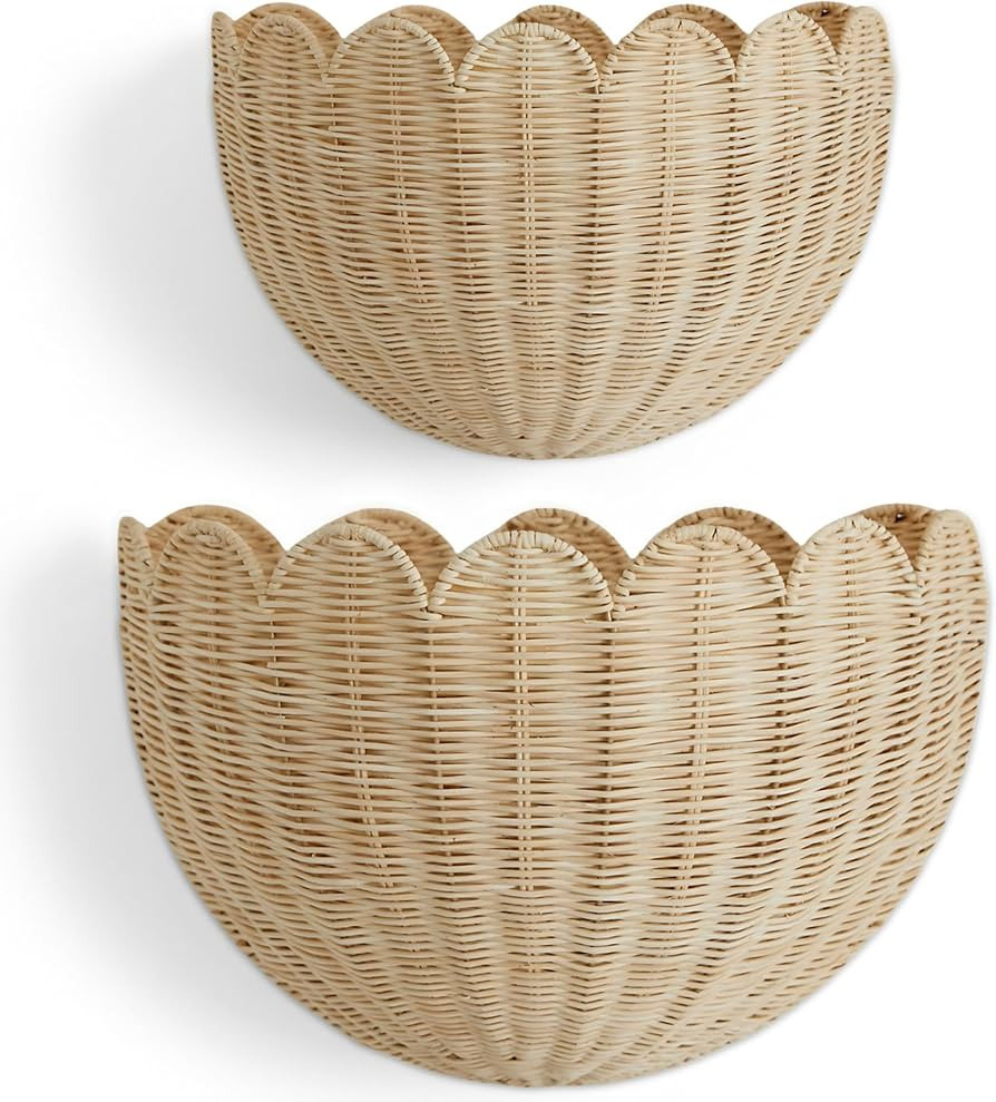 BEBE BASK The Original Scalloped Wicker Wall Basket – Set of 2 – Handwoven Scalloped Wall Bas... | Amazon (US)