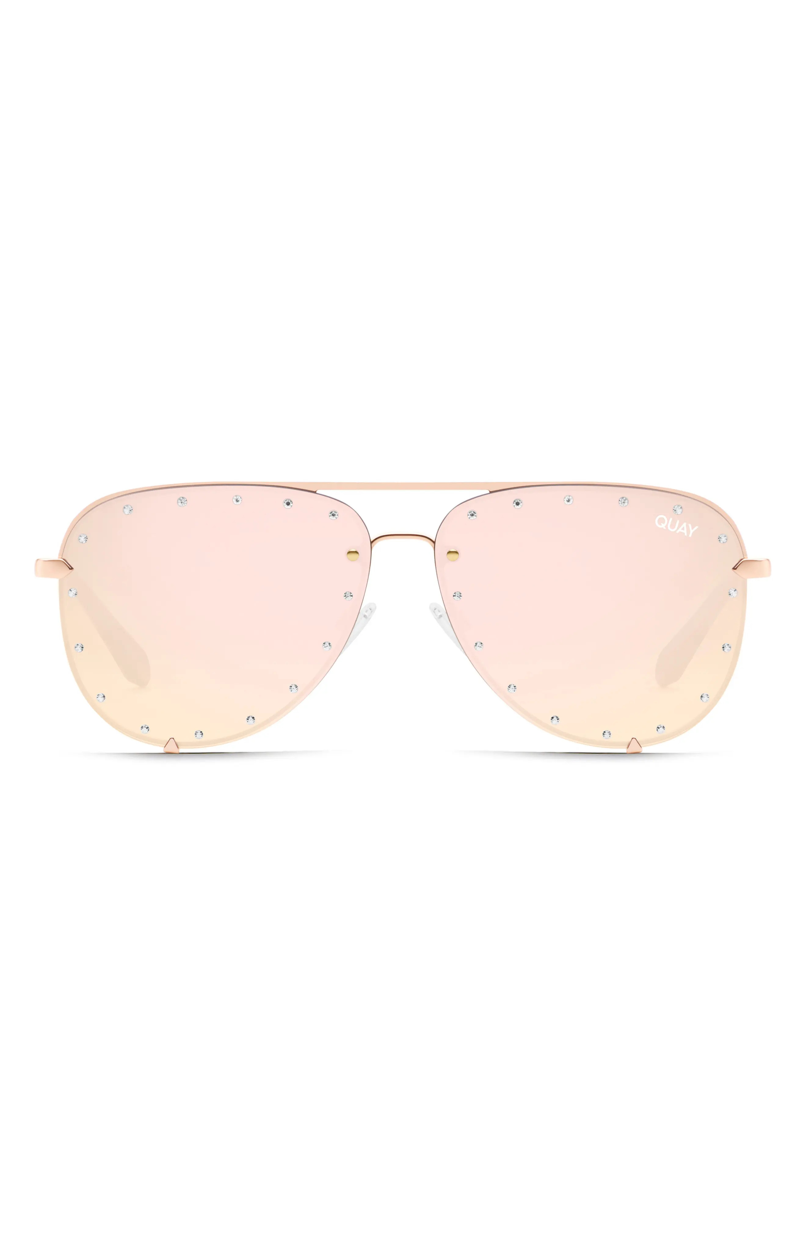 Women's Quay Australia High Key 65mm Oversize Aviator Sunglasses - Rose/ Rose Revo | Nordstrom