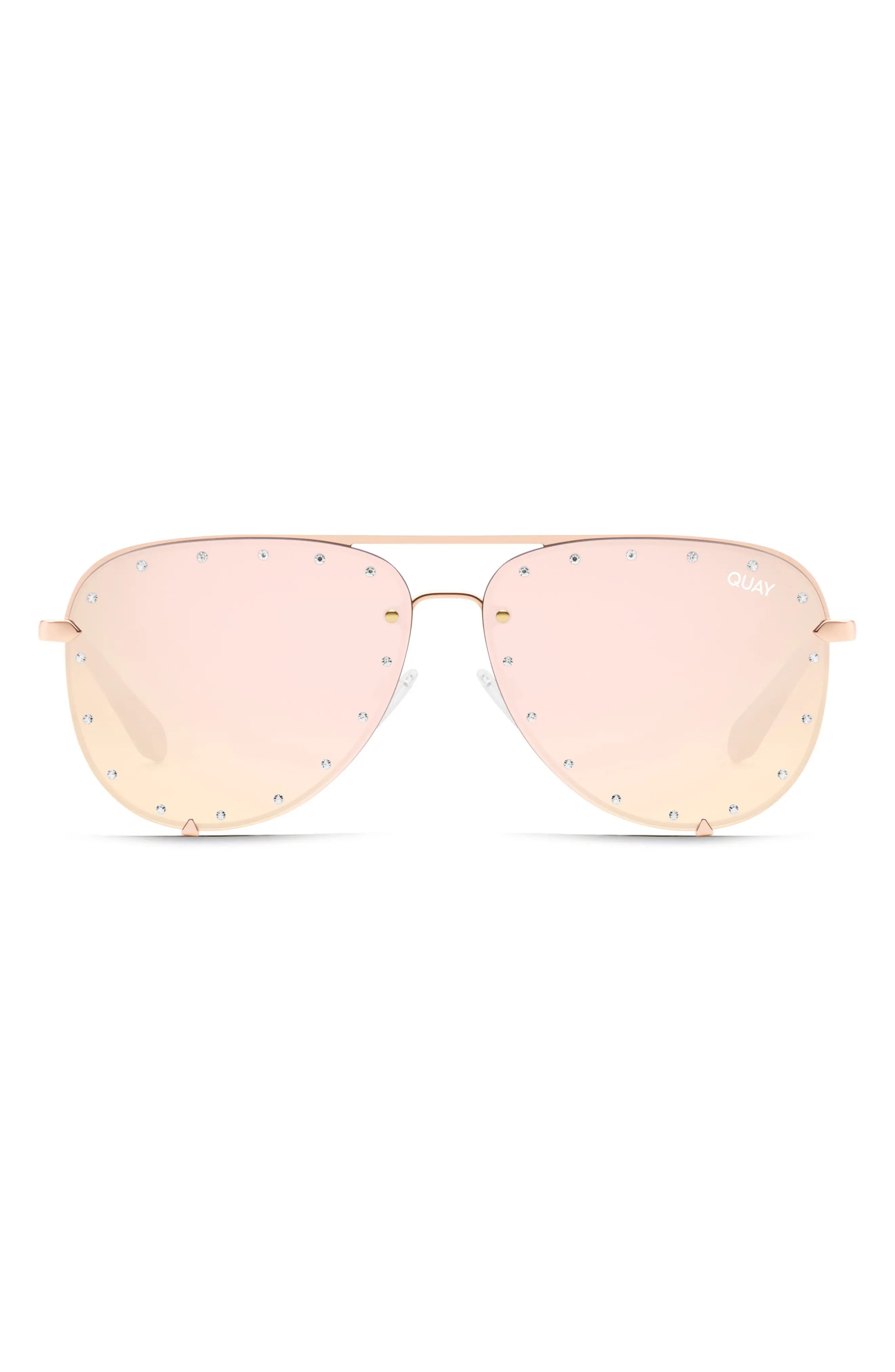 Women's Quay Australia High Key 65mm Oversize Aviator Sunglasses - Rose/ Rose Revo | Nordstrom