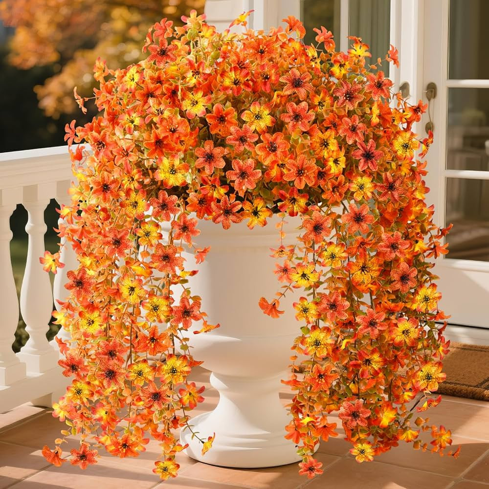 Artificial Fall Flowers for Decoration Fake Hanging Flowers Outdoors Fall Decor,2PCS Faux Mums Si... | Amazon (US)