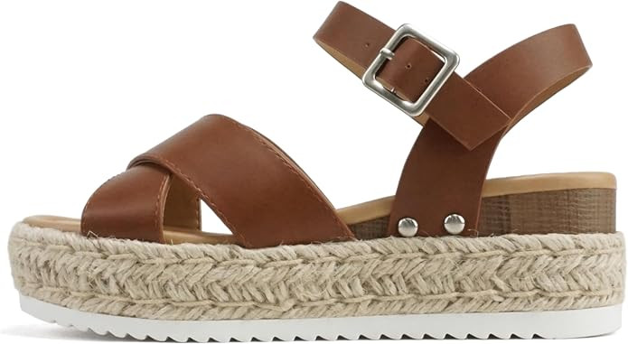 Soda “FIRELY” ~ Women Round Toe Crisscross Band Platform Espadrille Wedge Sandal with Adjusta... | Amazon (US)