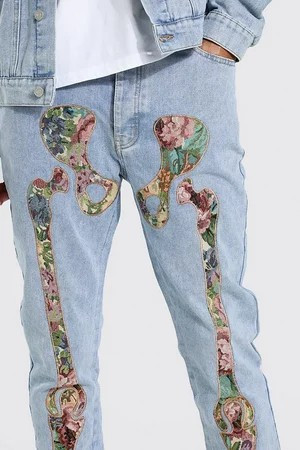 Tall Skinny Rigid Skeleton Tapestry Jean | boohooMAN (US & CA)