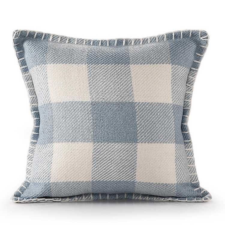 New! Blue Buffalo Check Stitched Outdoor Throw Pillow | Kirkland's Home